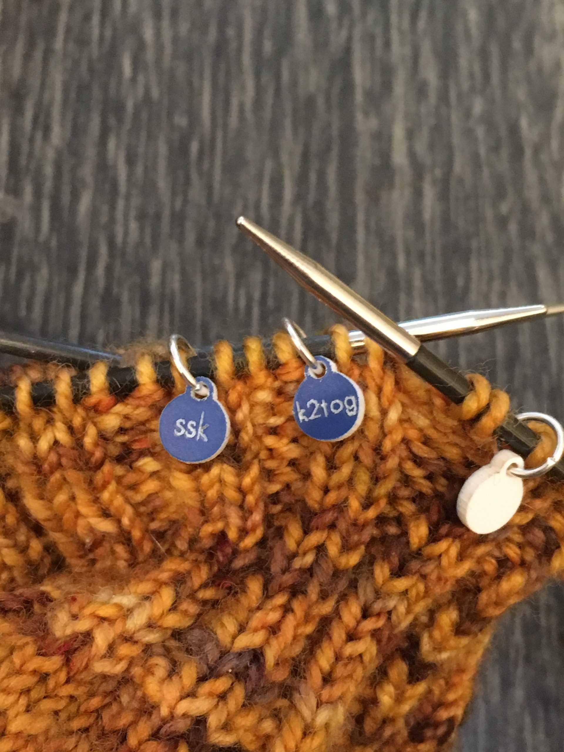 Tiny Stitch Markers for Toe Up Socks- kfb ssk k2tog